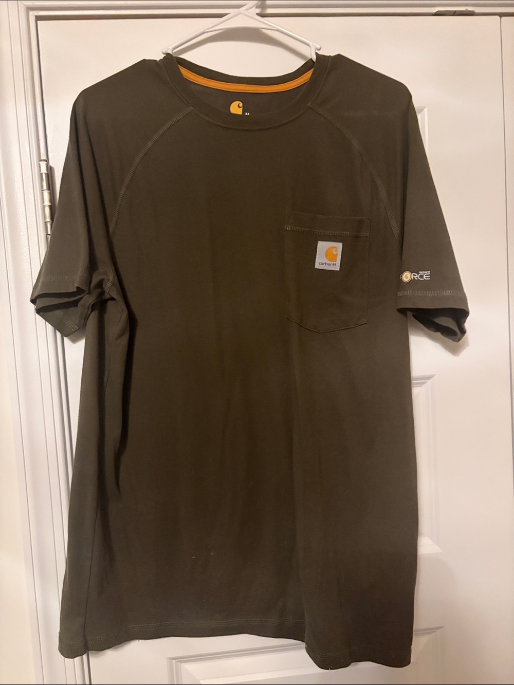 Carhartt Olive Green Short-Sleeve Pocket Tee with Contrast Neck Trim